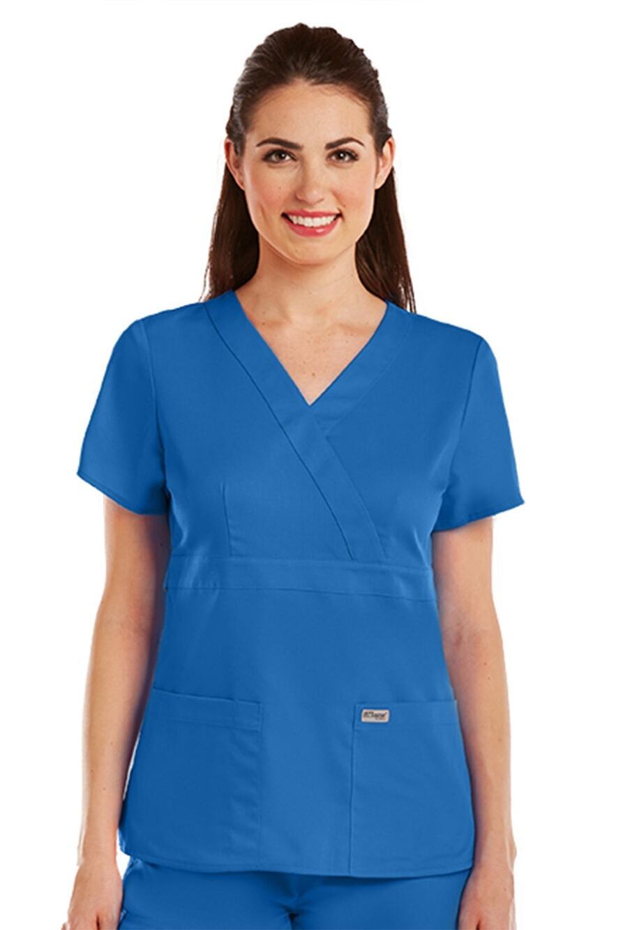 Grey's Anatomy Scrub Top Women's XS Royal Blue Riley 3-Pocket Mock Wrap 4153